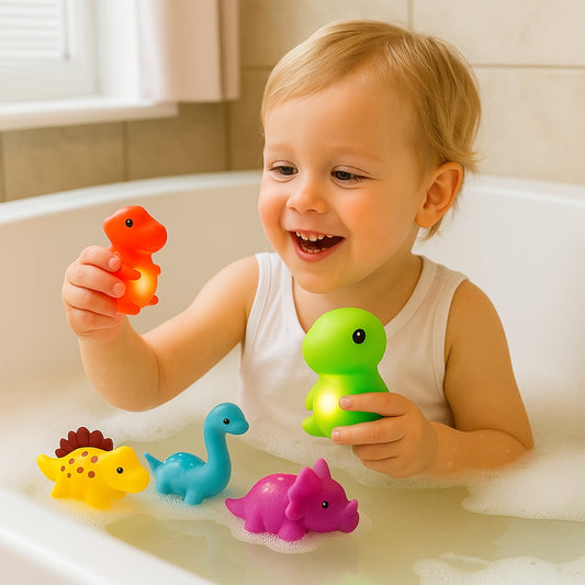 Leuchtende Dinosaurier für die Badewanne