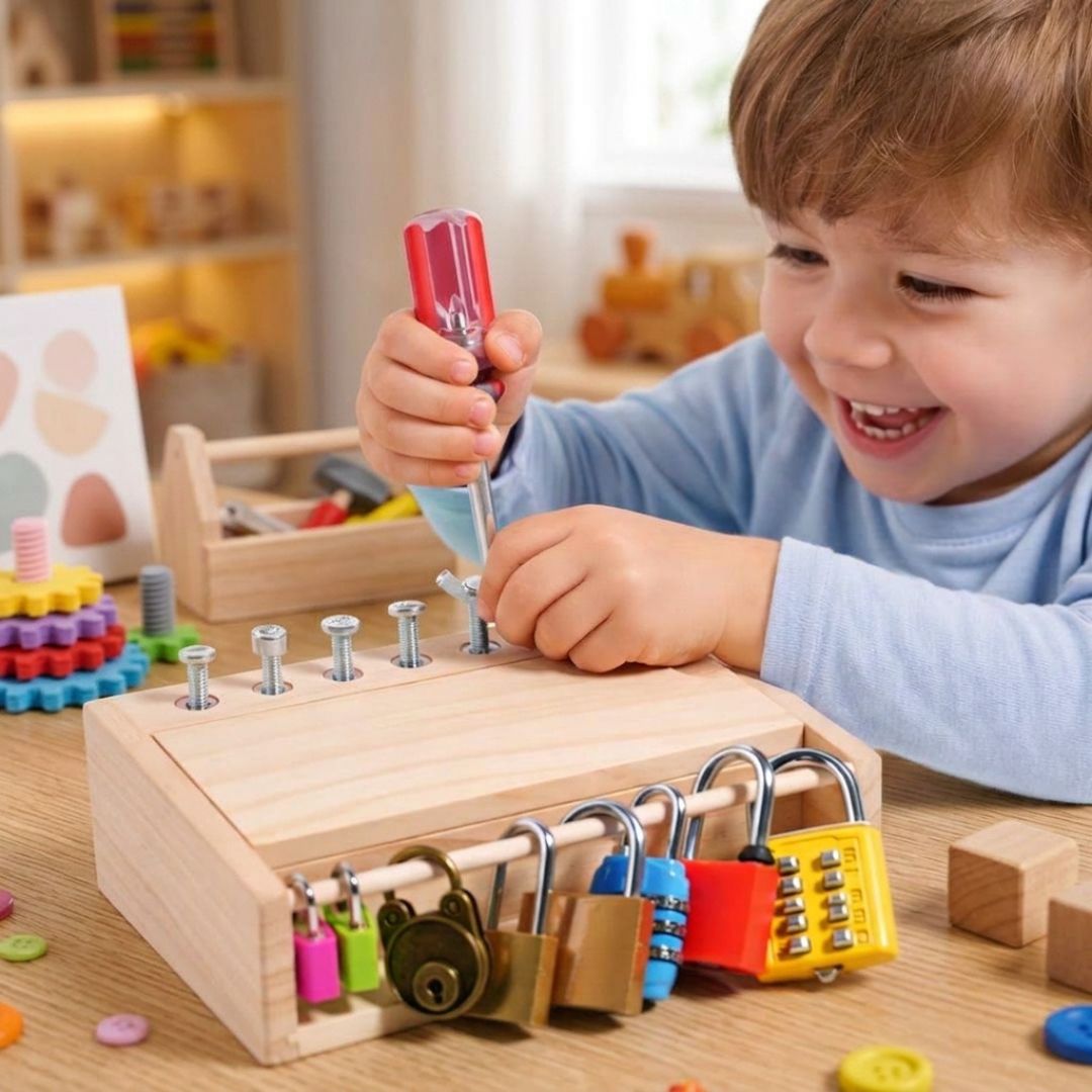 SchraubenSpaß - Montessori Werkzeug- und Schlossbrett