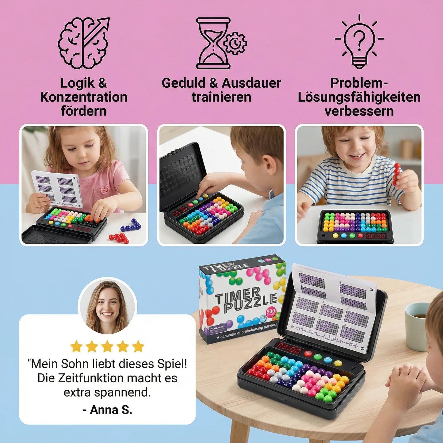 Logik & Motorik Lernspiel mit Timer für Kinder