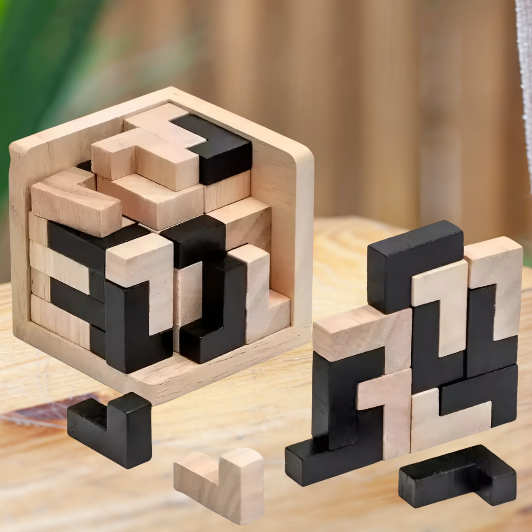 3D Holz-Puzzle - Kniffliges Denkspiel für Groß & Klein