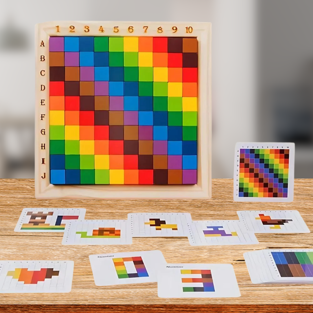 Farbenfrohes Baukasten Spiel aus Holz
