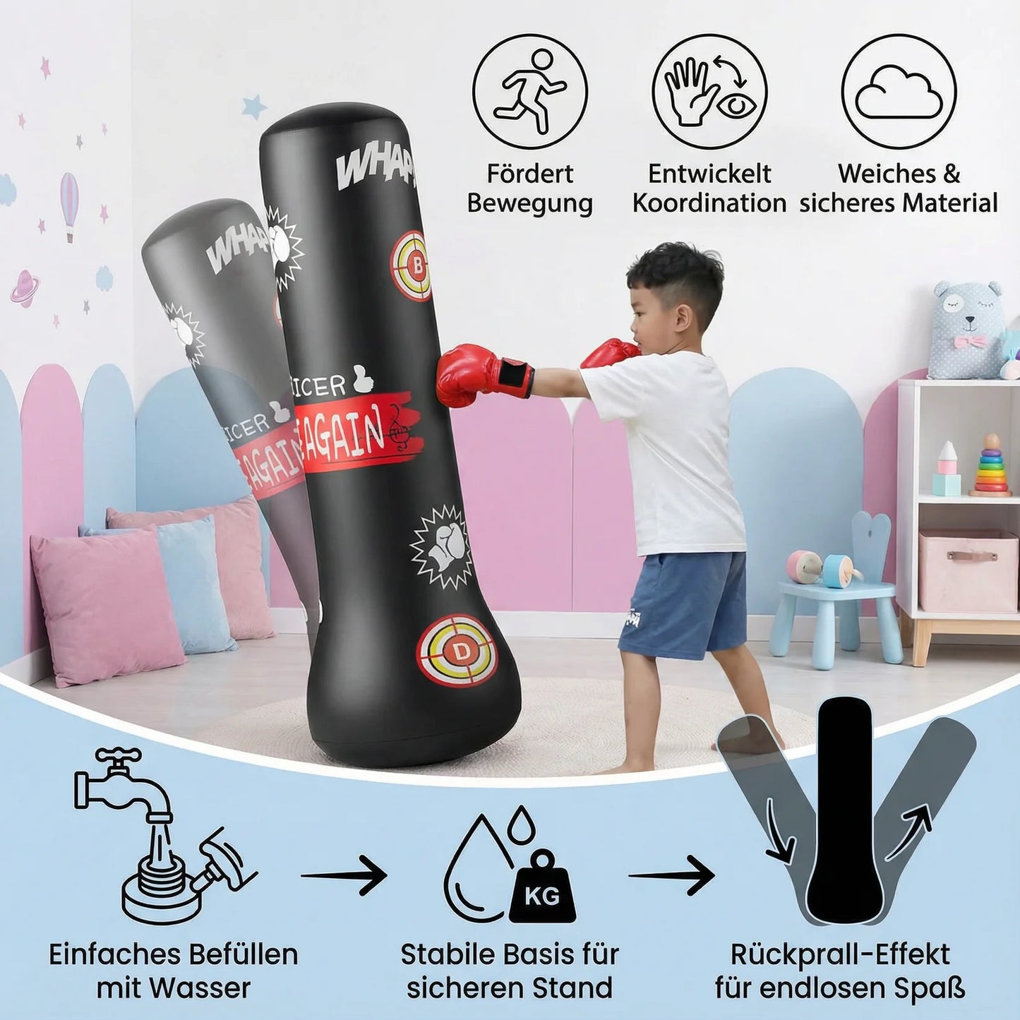 BoxHeld - Aufblasbarer Kinder Boxsack mit Wasserfüllung